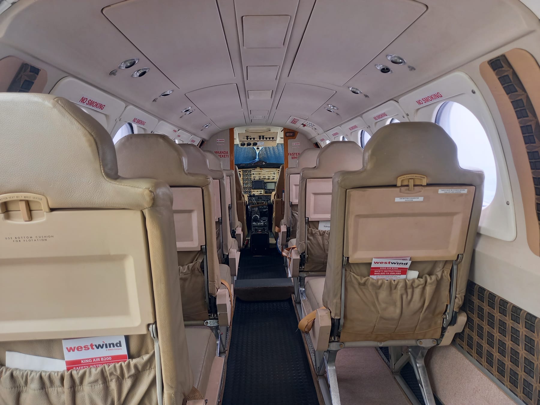 Commuter cabin configuration aboard a Westwind Aviation King Air B200